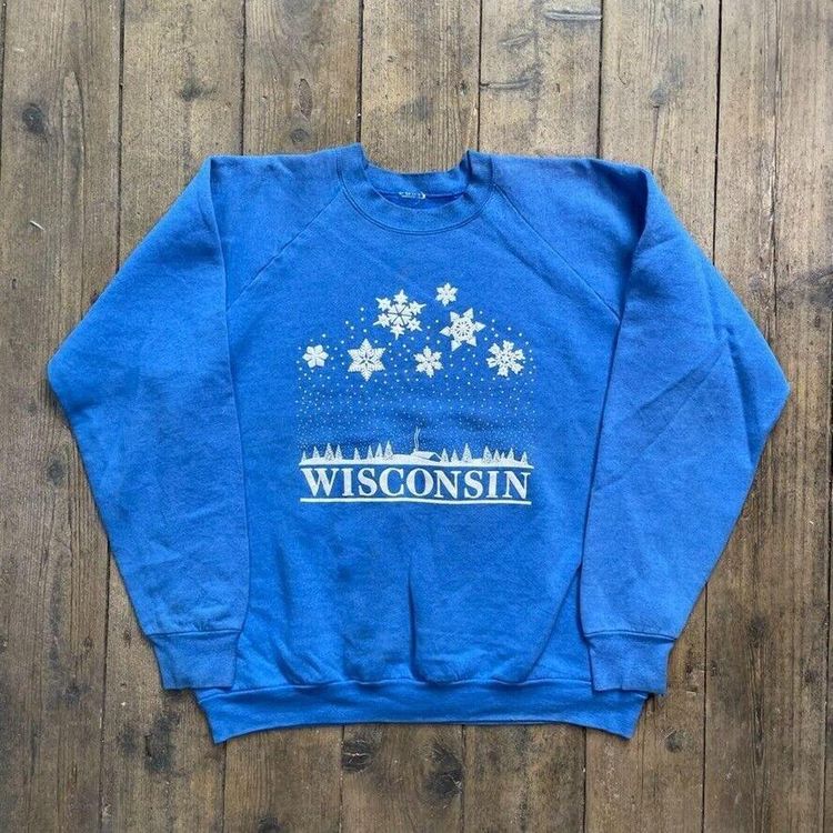 Wisconsin Y2K Pull Over Sports College Sweatshirt, Blue, Womens Large