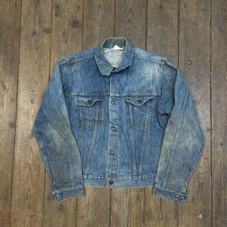 Vintage Denim Jacket Button Up Jean Bomber Coat, Washed Blue, Womens XL
