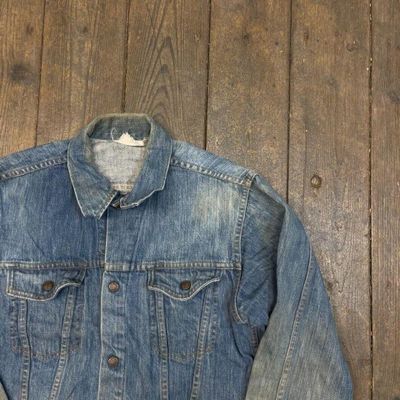 Vintage Denim Jacket Button Up Jean Bomber Coat, Washed Blue, Womens XL 2