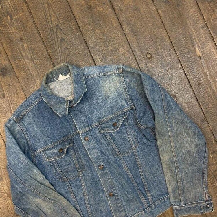 Vintage Denim Jacket Button Up Jean Bomber Coat, Washed Blue, Womens XL 3