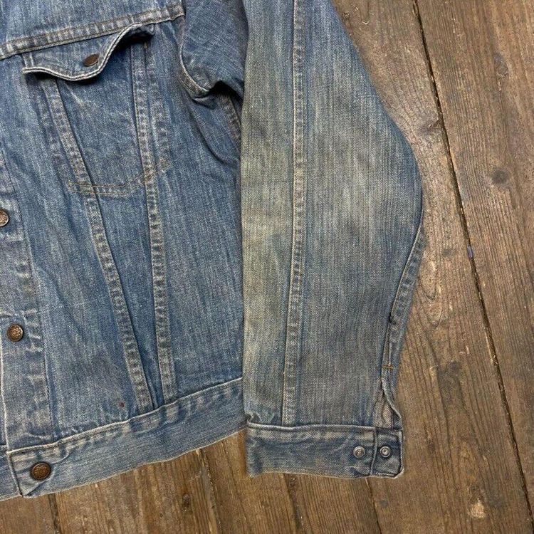 Vintage Denim Jacket Button Up Jean Bomber Coat, Washed Blue, Womens XL 4