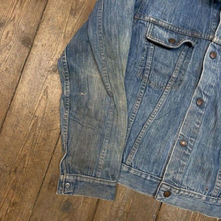 Vintage Denim Jacket Button Up Jean Bomber Coat, Washed Blue, Womens XL 5