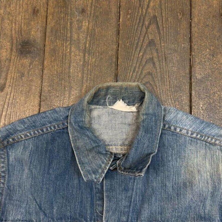 Vintage Denim Jacket Button Up Jean Bomber Coat, Washed Blue, Womens XL 6