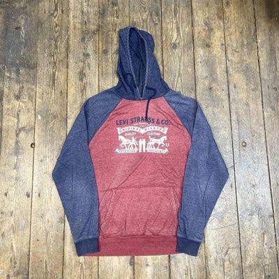 Levis Hoodie Spellout Y2K Pull Over Sports Sweatshirt, Red Blue, Mens Medium 1