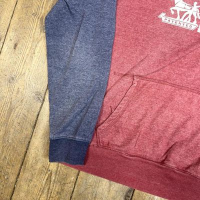 Levis Hoodie Spellout Y2K Pull Over Sports Sweatshirt, Red Blue, Mens Medium 6