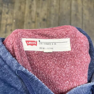 Levis Hoodie Spellout Y2K Pull Over Sports Sweatshirt, Red Blue, Mens Medium 8