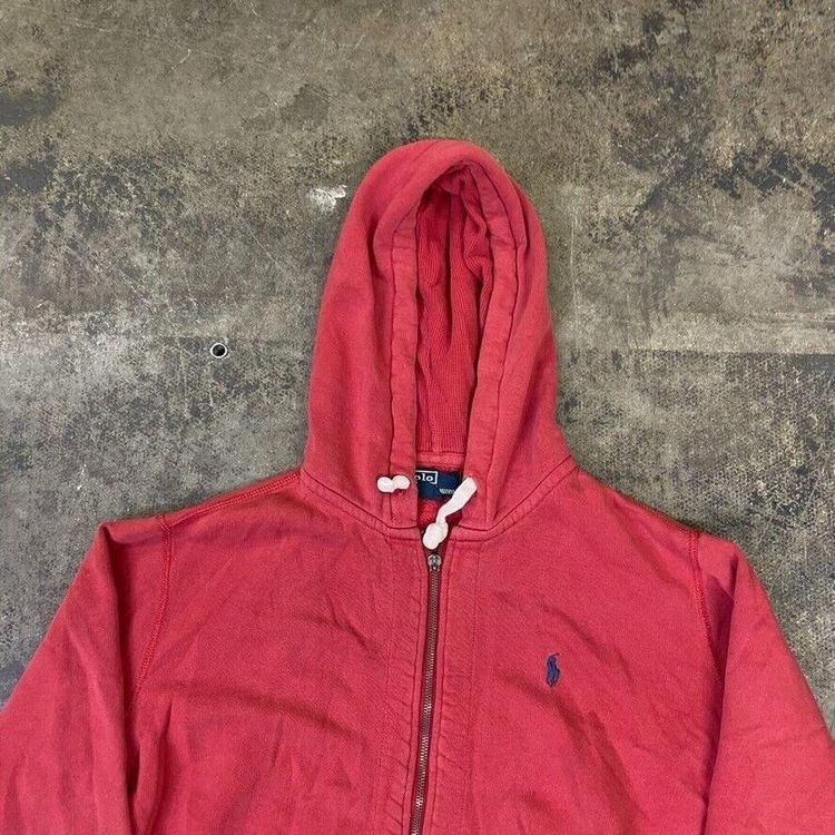 Ralph Lauren Polo Hoodie Vintage Y2K Full-Zip Sweatshirt, Pink Red, Mens Medium 2