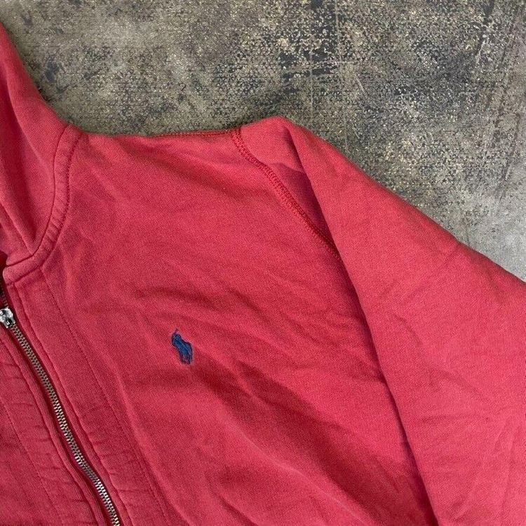 Ralph Lauren Polo Hoodie Vintage Y2K Full-Zip Sweatshirt, Pink Red, Mens Medium 3