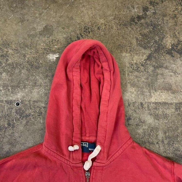 Ralph Lauren Polo Hoodie Vintage Y2K Full-Zip Sweatshirt, Pink Red, Mens Medium 6