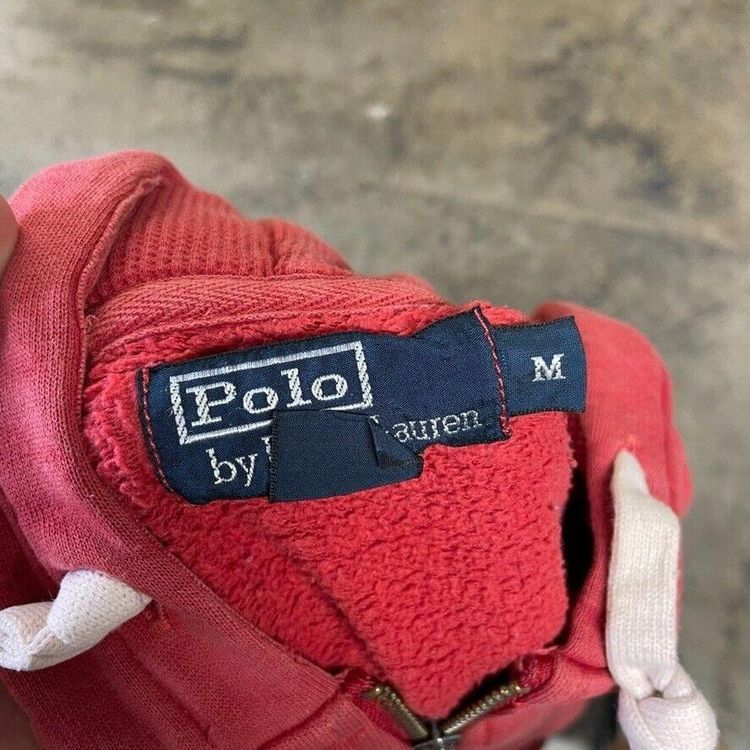 Ralph Lauren Polo Hoodie Vintage Y2K Full-Zip Sweatshirt, Pink Red, Mens Medium 7