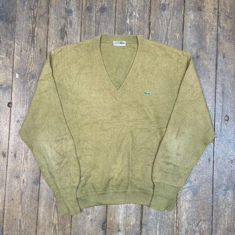 Lacoste Chemise Jumper V-Neck Knit 90s Vintage USA Sweater, Green, Mens XL image 1