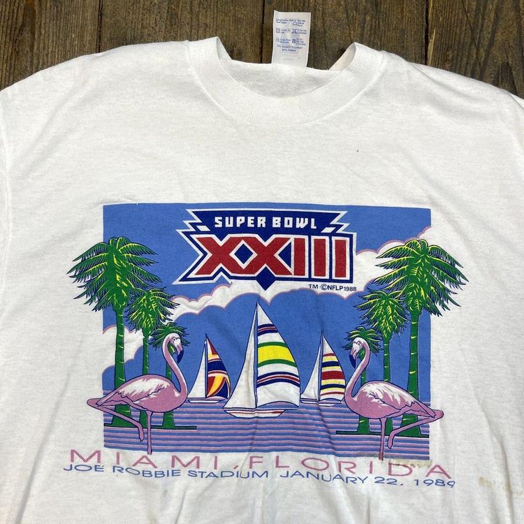 NFL Super bowl T-Shirt FLorida USA Graphic 80s Sports Tee, White, Mens XL 2