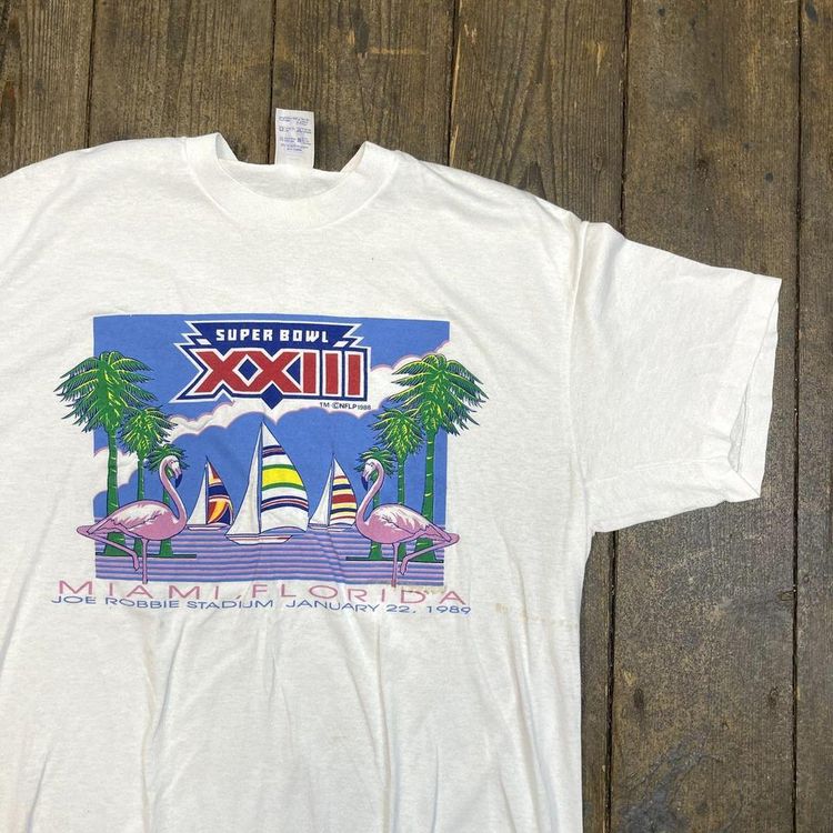 NFL Super bowl T-Shirt FLorida USA Graphic 80s Sports Tee, White, Mens XL 3