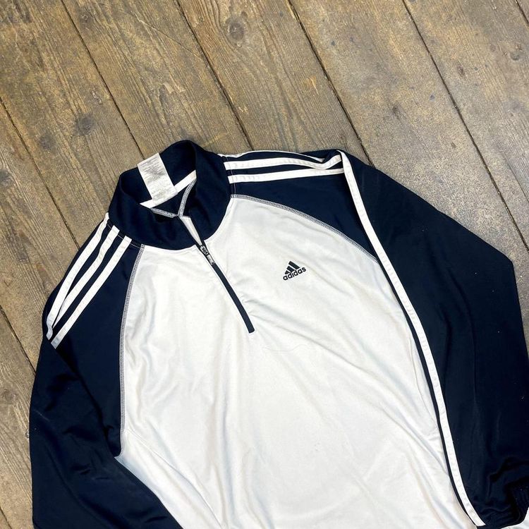 Adidas Sweatshirt Half Zip Y2K Sports Jumper, White Blue, Mens Medium 3