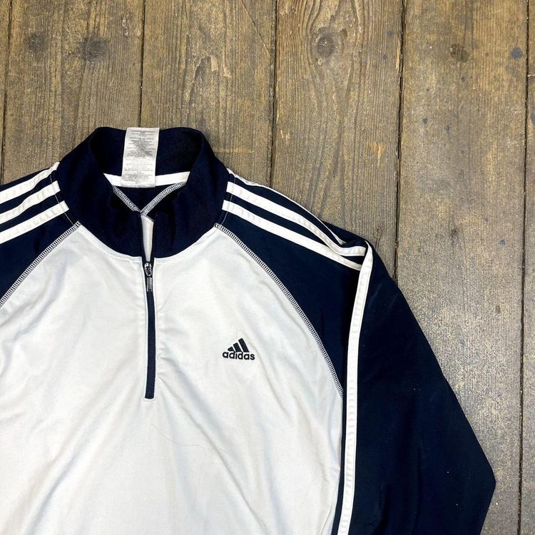 Adidas Sweatshirt Half Zip Y2K Sports Jumper, White Blue, Mens Medium 2