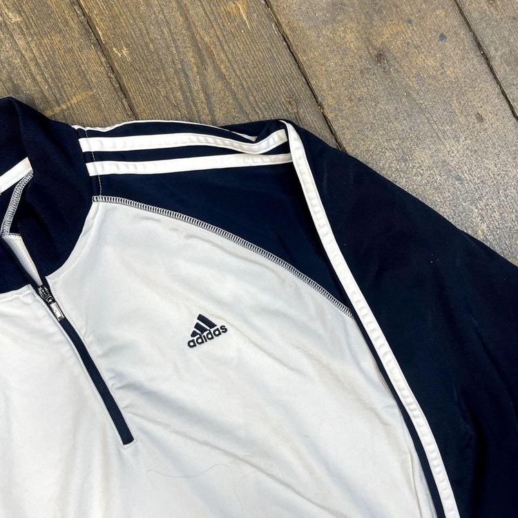 Adidas Sweatshirt Half Zip Y2K Sports Jumper, White Blue, Mens Medium 4