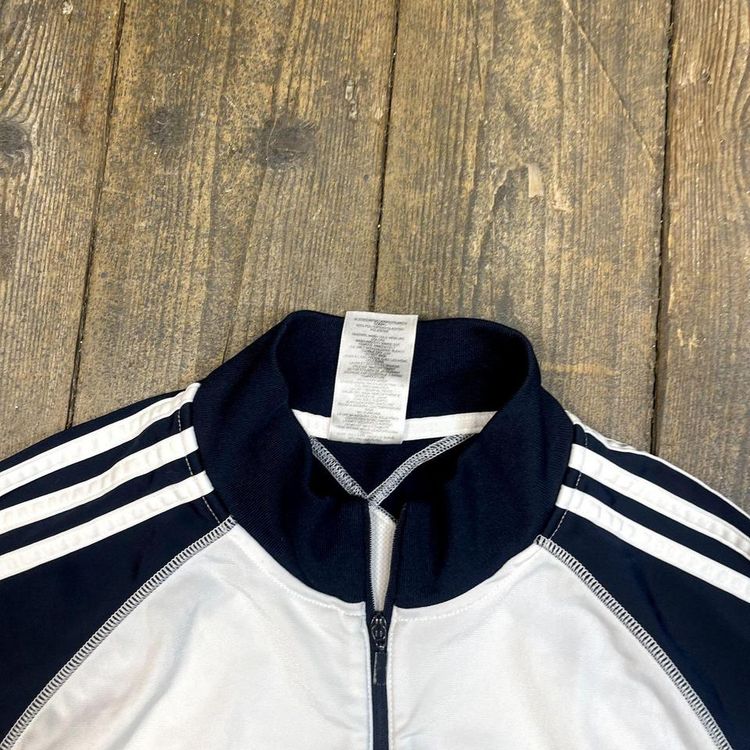 Adidas Sweatshirt Half Zip Y2K Sports Jumper, White Blue, Mens Medium 7