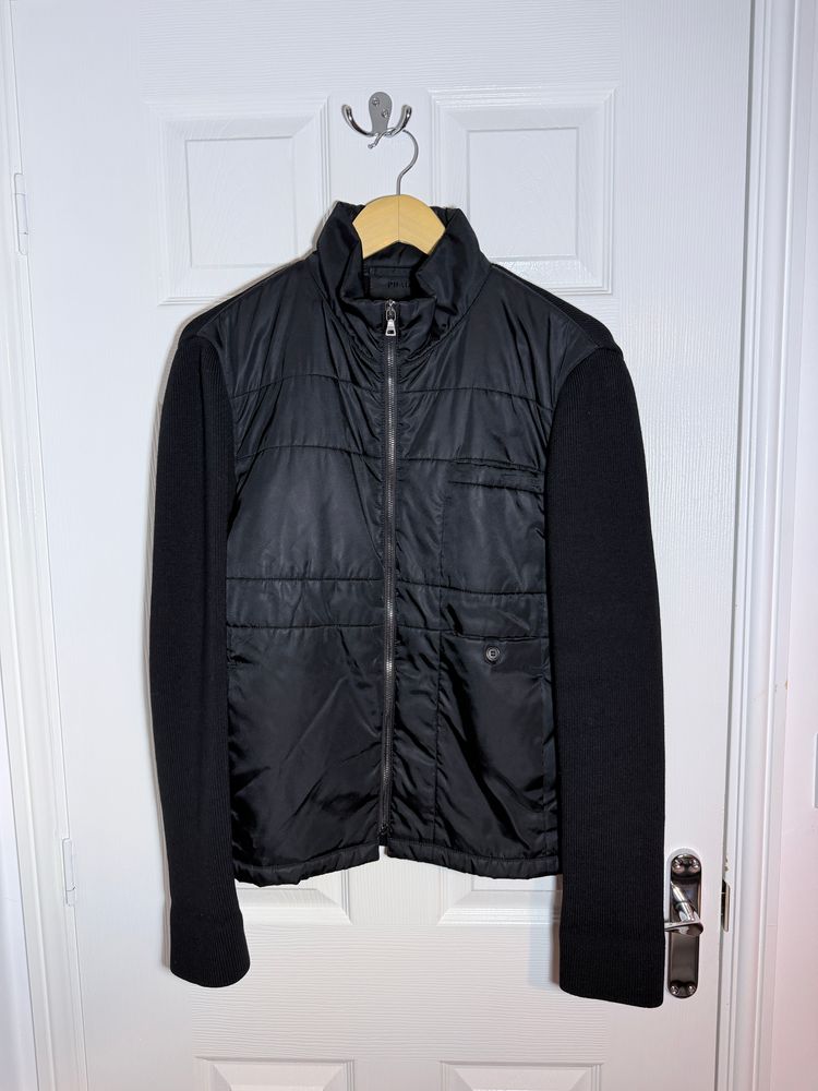 Prada Nylon Paneled Knit Hybrid Jacket, Medium, Preloved, Excellent Condition
