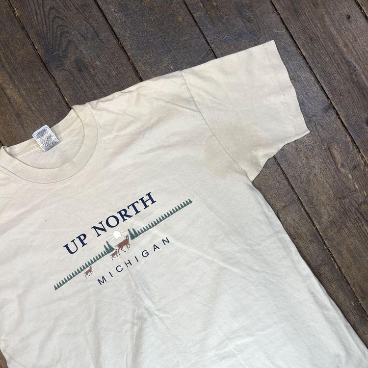Vintage Fruit of the Loom Michigan Graphic Single Stitch Tee, Beige, Mens XL 4
