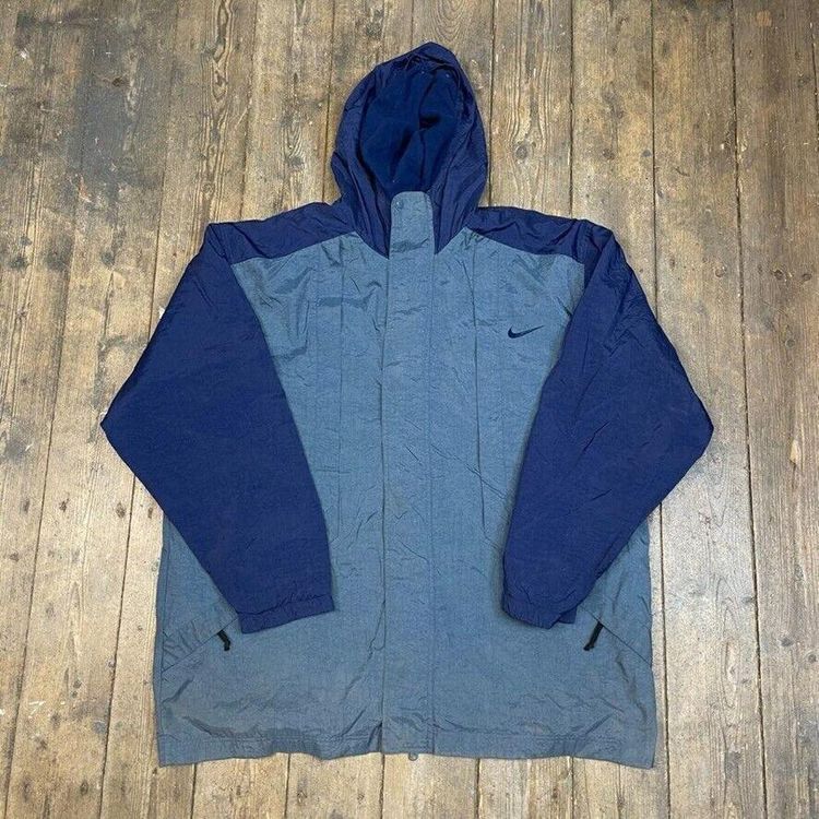 Nike Rain Jacket Full Zip Vintage 90s Swoosh Parka Coat, Blue, Mens 2XL