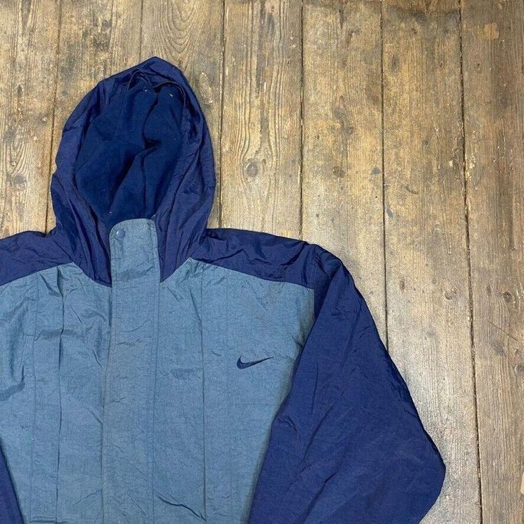 Nike Rain Jacket Full Zip Vintage 90s Swoosh Parka Coat, Blue, Mens 2XL 2