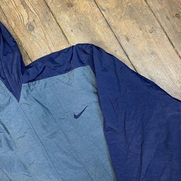 Nike Rain Jacket Full Zip Vintage 90s Swoosh Parka Coat, Blue, Mens 2XL 4