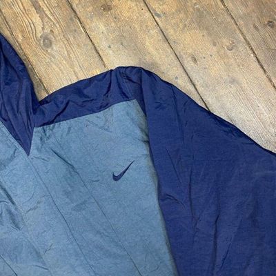 Nike Rain Jacket Full Zip Vintage 90s Swoosh Parka Coat, Blue, Mens 2XL 4