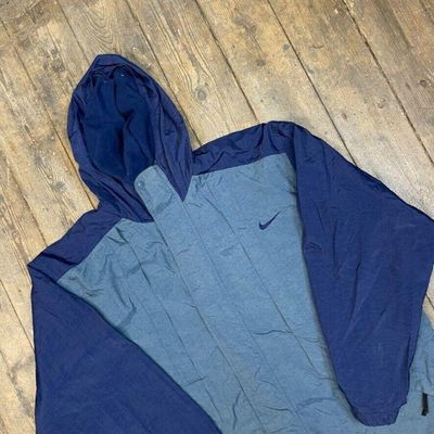 Nike Rain Jacket Full Zip Vintage 90s Swoosh Parka Coat, Blue, Mens 2XL 3