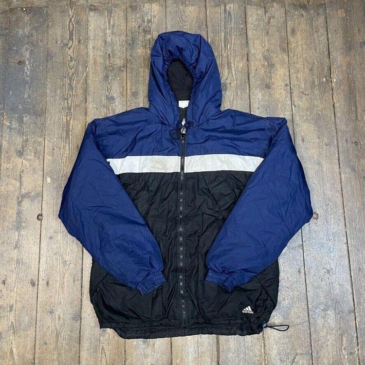 Adidas Rain Jacket 90s Vintage Fleece Lined Sports Coat, Navy, Mens Medium