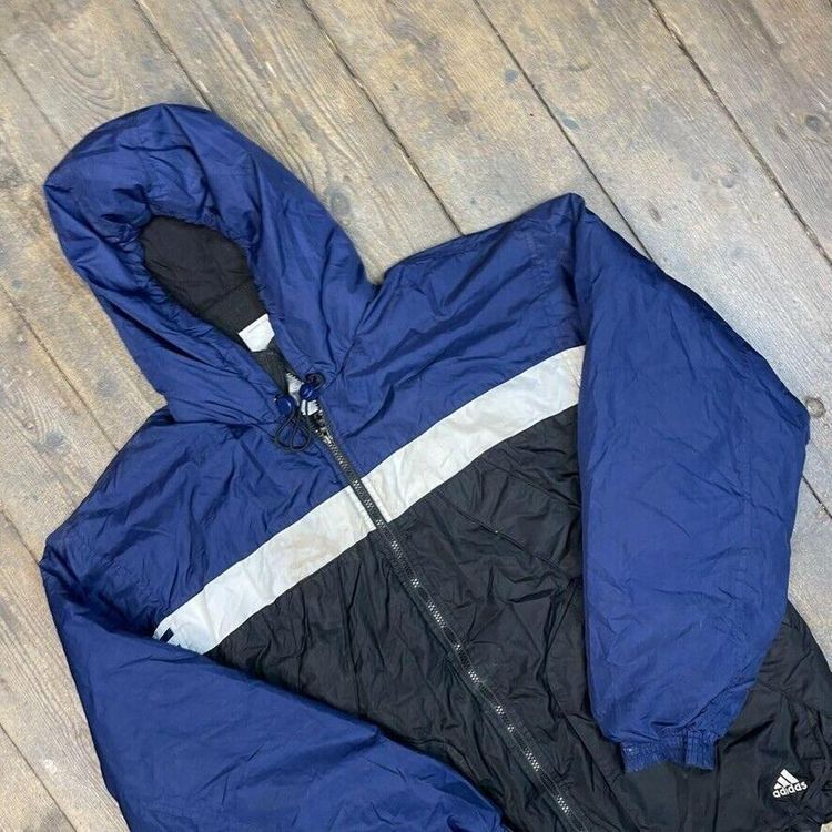 Adidas Rain Jacket 90s Vintage Fleece Lined Sports Coat, Navy, Mens Medium 3