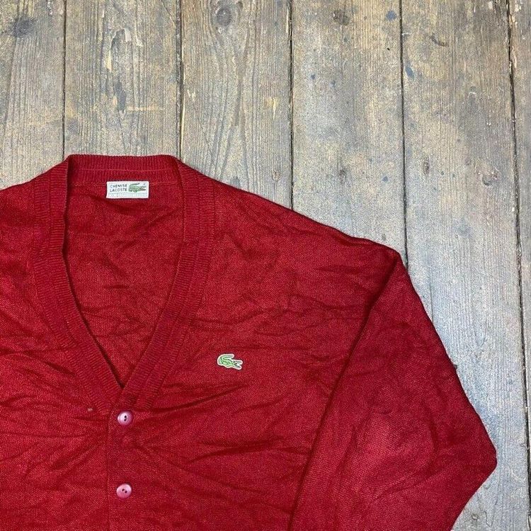 Lacoste Chemise Jumper Knit 90s Vintage USA Button Up Cardigan, Red, Mens XL image 2