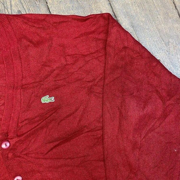 Lacoste Chemise Jumper Knit 90s Vintage USA Button Up Cardigan, Red, Mens XL image 4