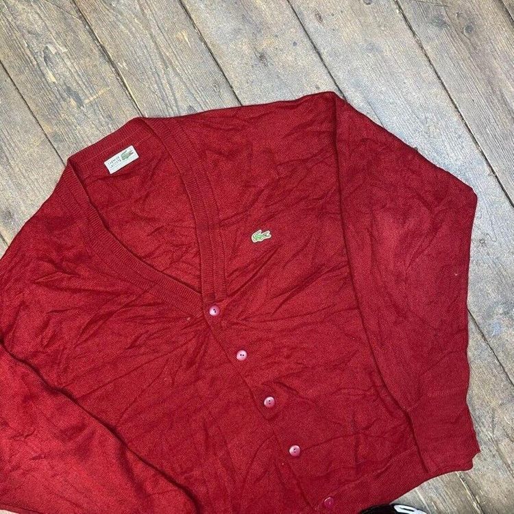 Lacoste Chemise Jumper Knit 90s Vintage USA Button Up Cardigan, Red, Mens XL image 3