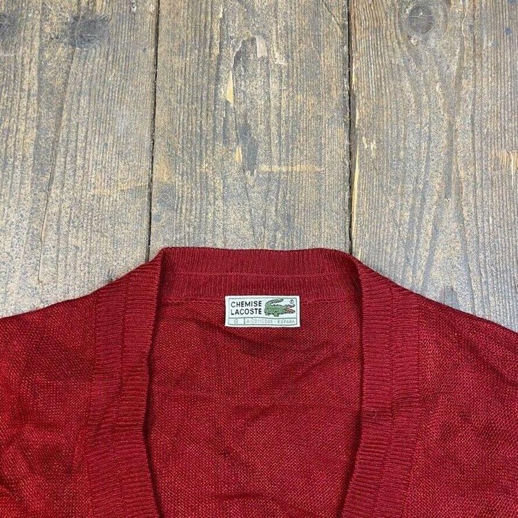 Lacoste Chemise Jumper Knit 90s Vintage USA Button Up Cardigan, Red, Mens XL image 7