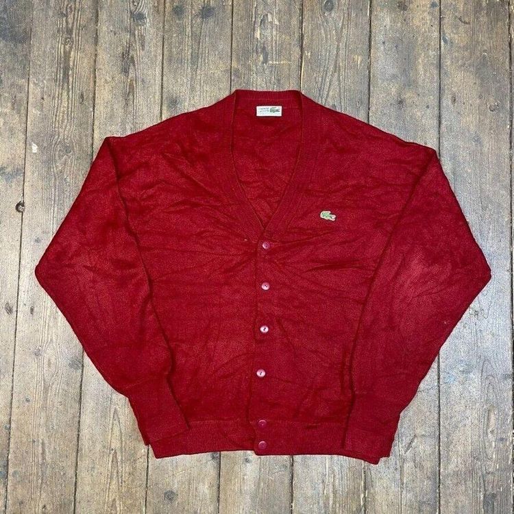 Lacoste Chemise Jumper Knit 90s Vintage USA Button Up Cardigan, Red, Mens XL image 1