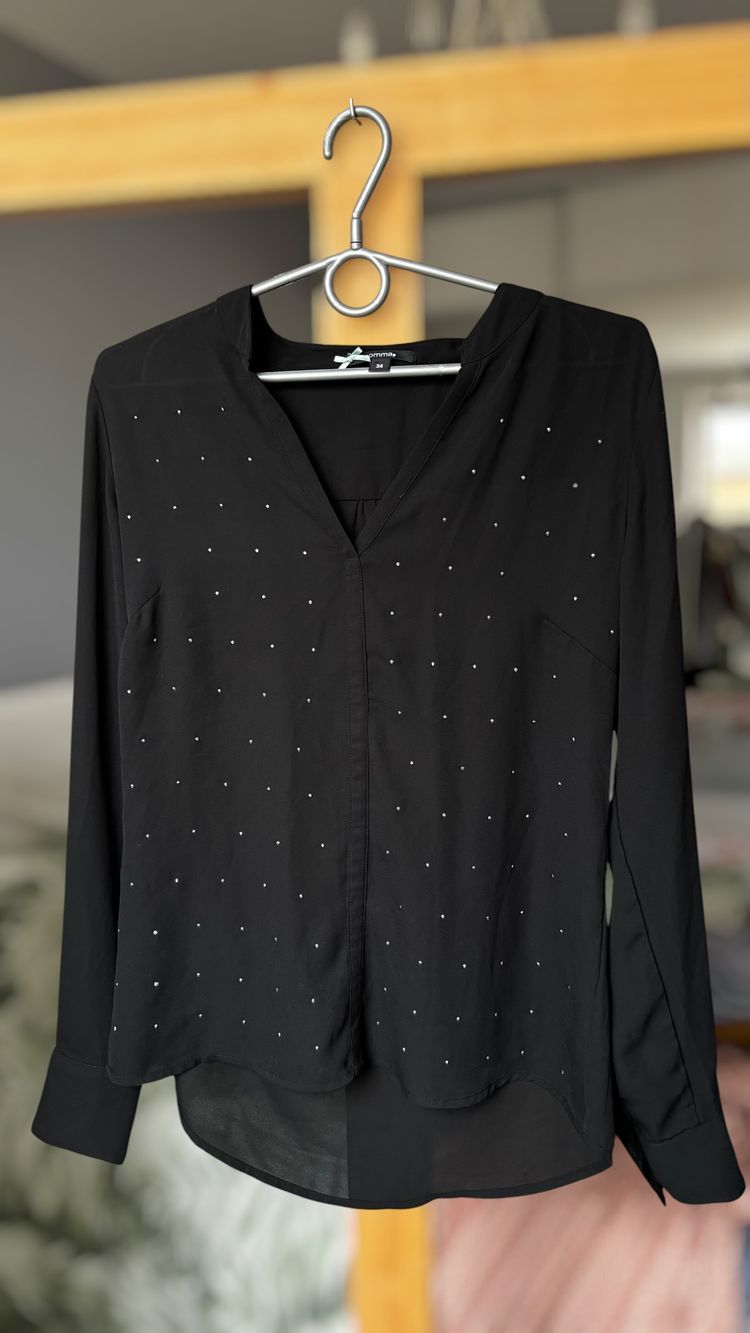 Black Long Sleeve Blouse With Small Studs XS