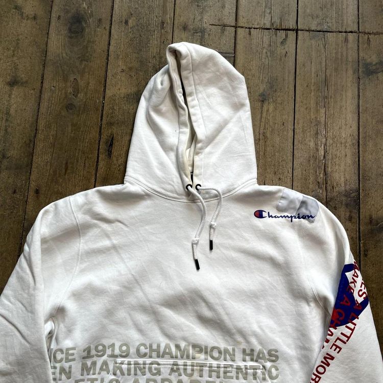 Champion Hoodie Pull Over Spellout Sports Sweatshirt, White, Mens XL 2