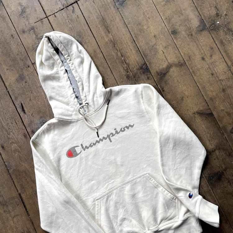 Champion Hoodie Pull Over Spellout Sports Sweatshirt, White, Mens Small image 3