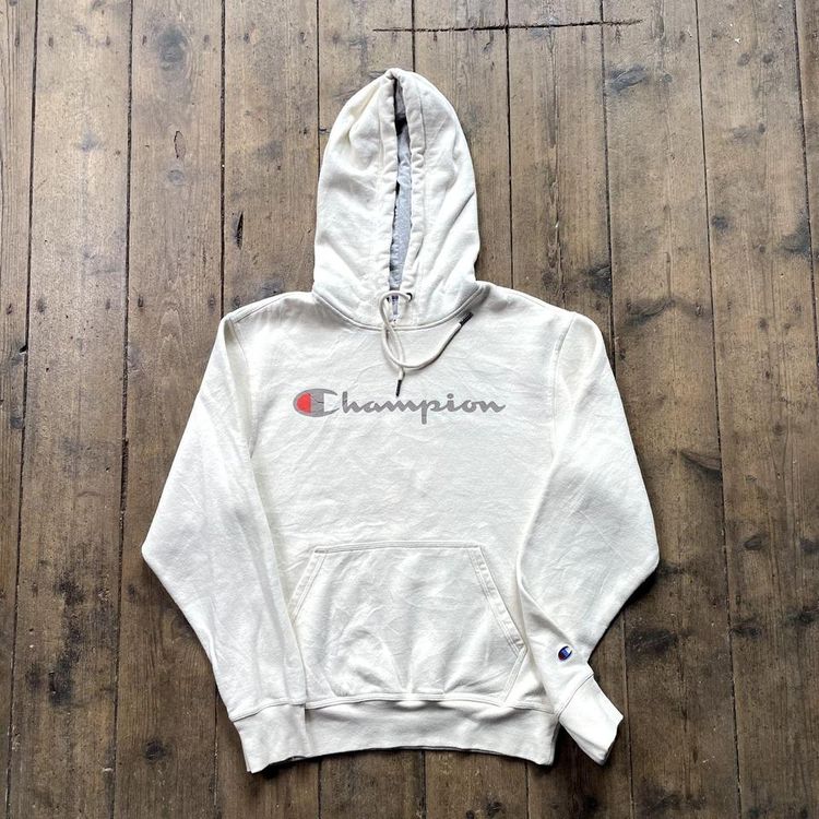Champion Hoodie Pull Over Spellout Sports Sweatshirt, White, Mens Small image 1