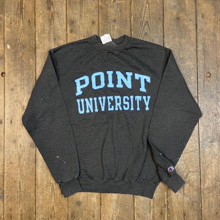 Champion Sweatshirt Vintage Y2K Spellout Sports Jumper, Grey, Mens Medium