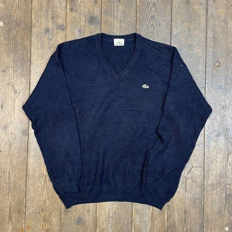 Lacoste Jumper V-Neck Knit 90s Vintage USA Knitted Sweater, Black, Mens 2XL