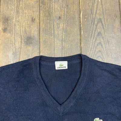 Lacoste Jumper V-Neck Knit 90s Vintage USA Knitted Sweater, Black, Mens 2XL 7
