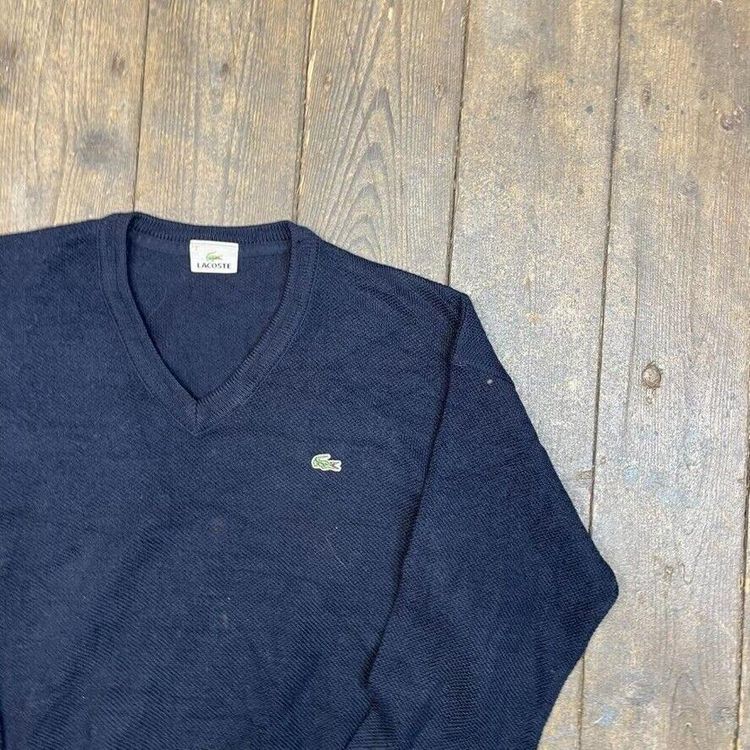 Lacoste Jumper V-Neck Knit 90s Vintage USA Knitted Sweater, Black, Mens 2XL 2