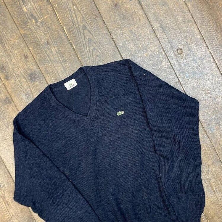 Lacoste Jumper V-Neck Knit 90s Vintage USA Knitted Sweater, Black, Mens 2XL 3