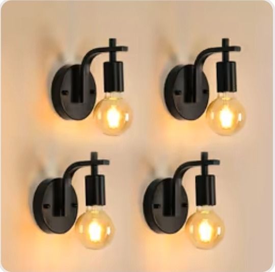 DELIPOP 4 Pack Industrial Wall Lights, Black Metal Wall Lamps, E27 Vintage Wall Sconce Lights, Wall Lighting Fixtures for Living Room, Bedroom, Kitchen, Hallway, Restaurant, Not Included Bulb