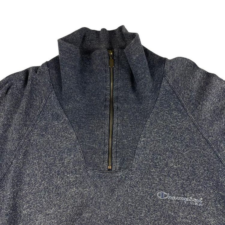 Vintage Champion 1/4 Zip Pullover Sweatshirt Navy Medium image 2