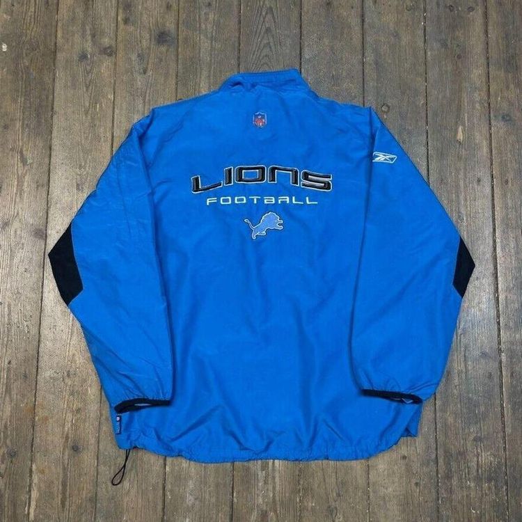 Reebok Detroit Lions Track Jacket NFL Full-Zip Sports Windbreaker, Blue, Mens XL 1