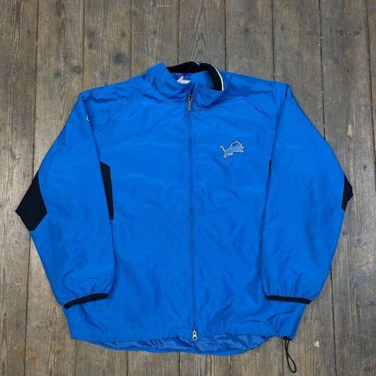 Reebok Detroit Lions Track Jacket NFL Full-Zip Sports Windbreaker, Blue, Mens XL 2