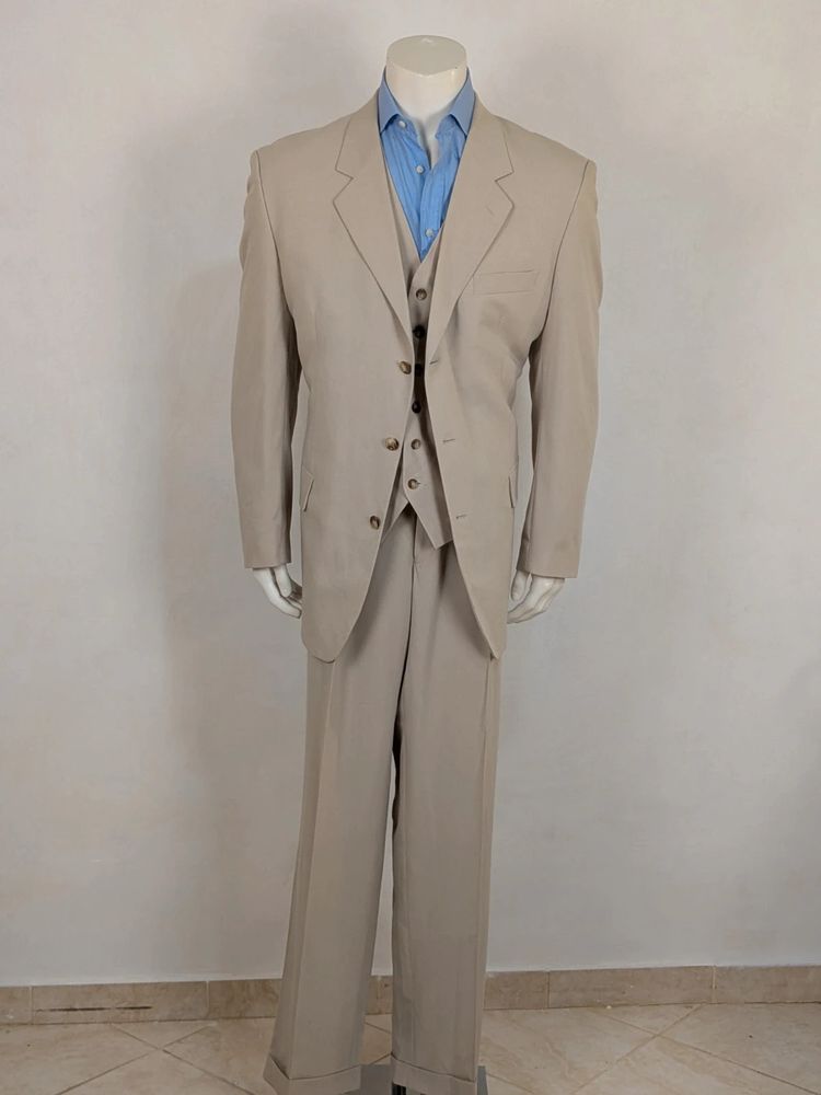 Abito Uomo 3 pezzi Travel master giacca, gilet e pantalone beige sabbia tg54 obraz 1