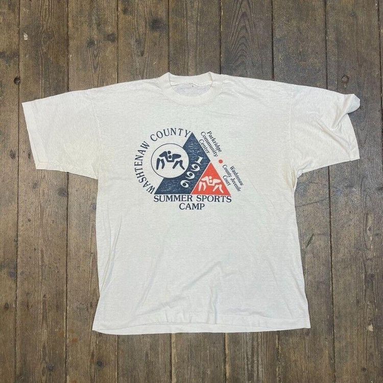Vintage T-Shirt 90s Charity Run Graphic Single Stitch Tee, White, Mens Large image 1
